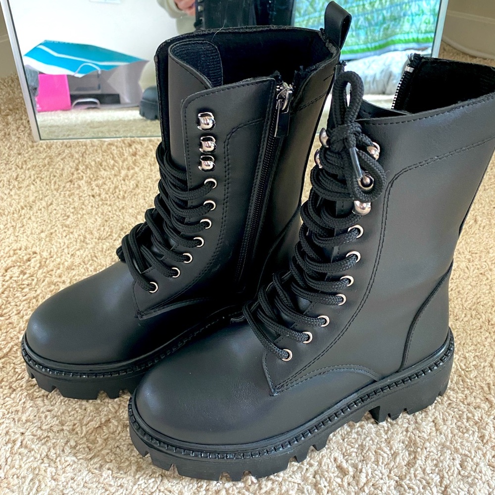 Black Combat Boots - Mid Calf